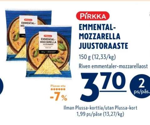 Pirkka Emmental-Mozzarella Juustoraaste