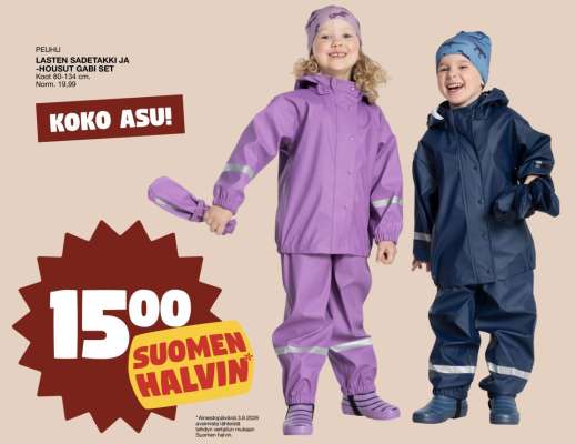 PEUHU LASTEN SADETAKKI JA -HOUSUT GABI SET