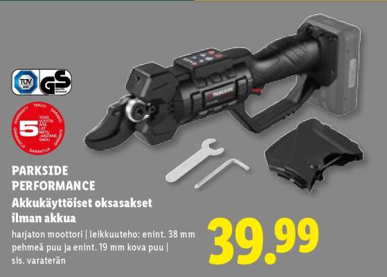 PARKSIDE PERFORMANCE Akkukäyttöiset oksasakset ilman akkua