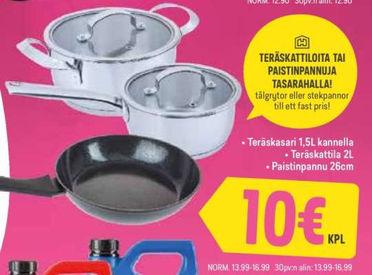 Teräskattiloita tai paistinpannuja