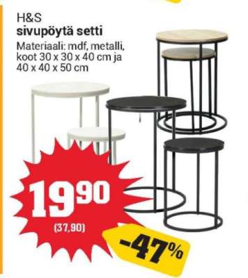 H&S sivupöytä setti