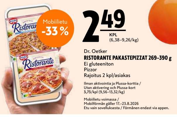 Dr. Oetker RISTORANTE PAKASTEPIZZAT 269–390 g