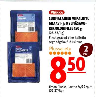 PIRKKA SUOMALAINEN VIIPALOITU GRAAVI- ja KYLMÄSAVU-KIRJOLOHIFILEE 150 g