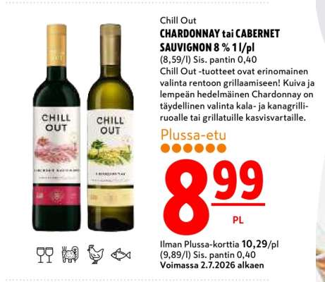 CHILL OUT CHARDONNAY tai CABERNET SAUVIGNON 8 % 1/pl