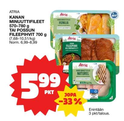 ATRIA KANAN MINUUTTIFILEET 570–780 g TAI POSSUN FILEEPIHVIT 700 g