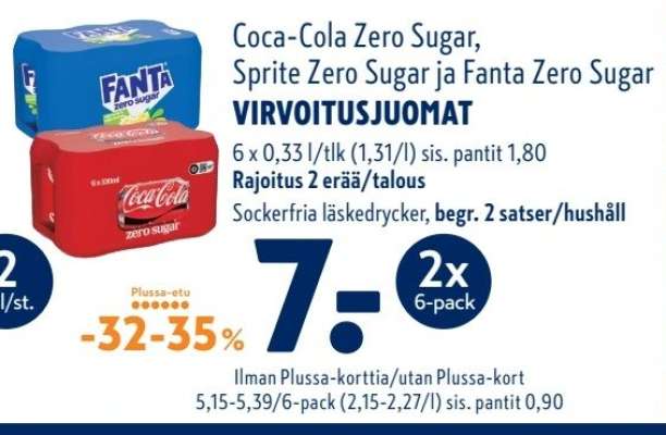 Coca-Cola Zero Sugar, Sprite Zero Sugar ja Fanta Zero sugar