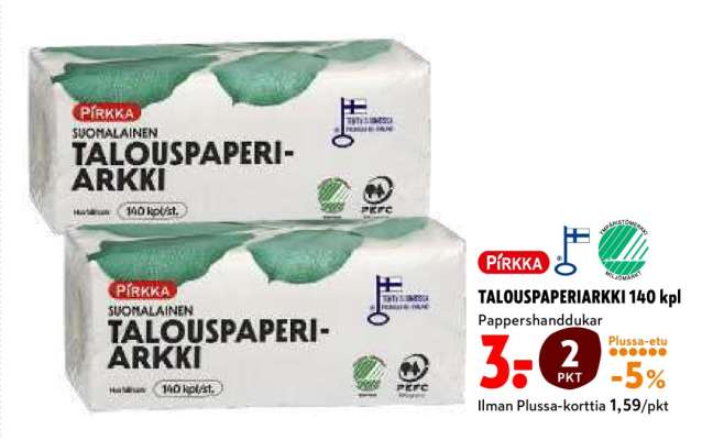 PIRKKA TALOUSPAPERIARKKI 140 kpl