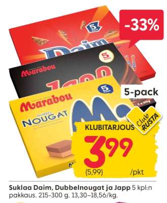 Suklaa Daim, Dubbelnougat ja Japp