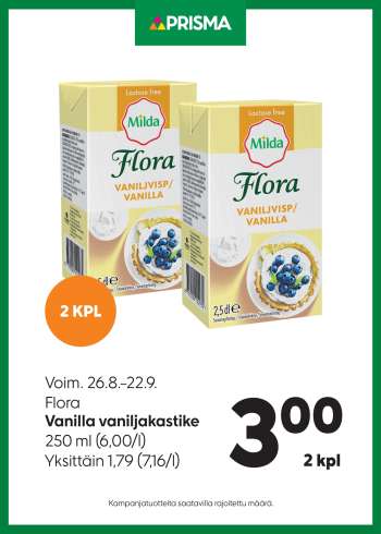 Prisma tarjoukset  - 26.08.2026 - 22.09.2026.
