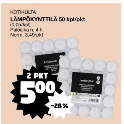 KOTIKULTA LÄMPÖKYNTTILÄ 50 kpl/pkt