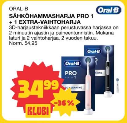 ORAL-B SÄHKÖHAMMASHARJA PRO 1, 1 EXTRA-VAIHTOHARJA
