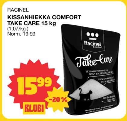 RACINEL KISSANHIEKKA COMFORT TAKE CARE 15 kg