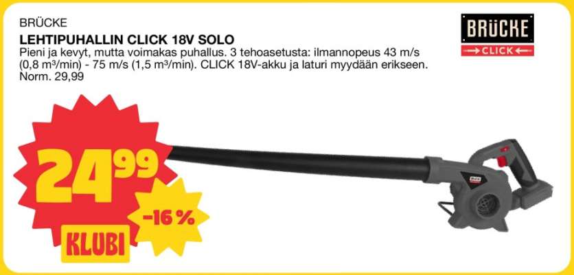 BRÜCKE LEHTIPUHALLIN CLICK 18V SOLO