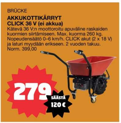 BRÜCKE AKKUKOTTIKÄRRYT CLICK 36 V (ei akkua)