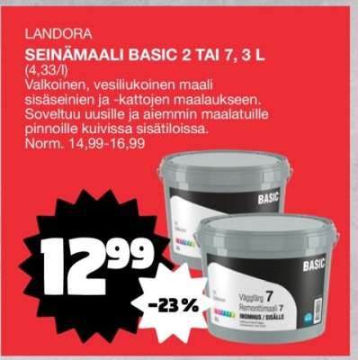 LANDORA SEINÄMAALI BASIC 2 TAI 7, 3 L