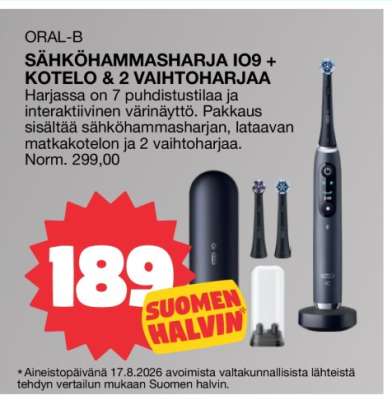 ORAL-B SÄHKÖHAMMASHARJA IO9 + KOTELO & 2 VAIHTOHARJAA