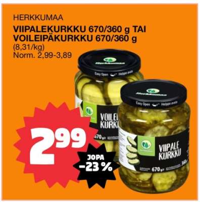 HERKKUMAA VIIPALEKURKKU 670/360 g TAI VOILEIPÄKURKKU 670/360 g