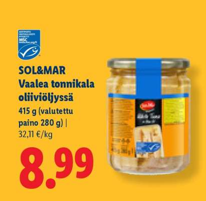SOL&MAR Vaalea tonnikala oliiviöljyssä