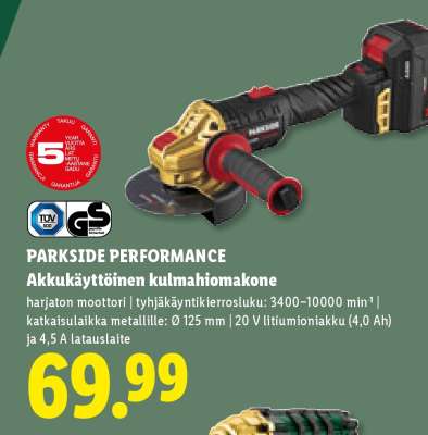 PARKSIDE PERFORMANCE Akkukäyttöinen kulmahiomakone