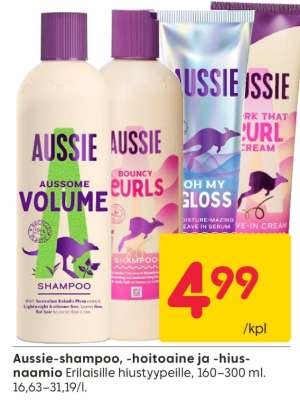 Aussie-shampoo, -hoitoaine ja -hiusnaamio