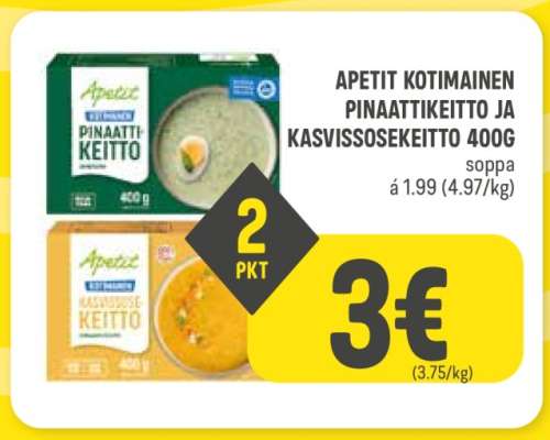 APETIT KOTIMAINEN PINAATTIKEITTO JA KASVISSOSEKEITTO