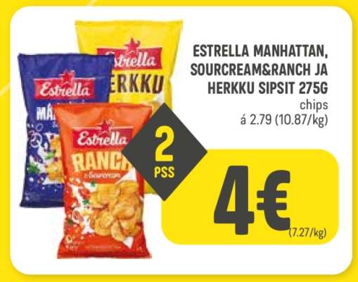 Estrella Manhattan, Sourcream & Ranch ja Herkku Sipsit 275g