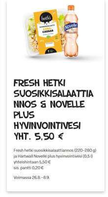 FRESH HETKI SUOSIKKISALAATTIANNOS & NOVELLE PLUS HYVINVOINTIVESI