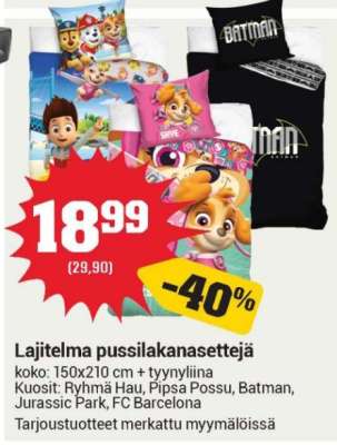 Lajitelma pussilakanasettejä