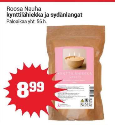 Roosa Nauha kynttilähiekka ja sydänlangat