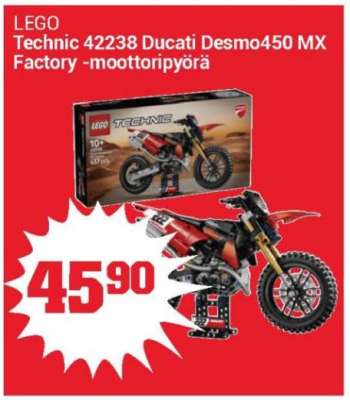 LEGO Technic 42238 Ducati Desmo450 MX Factory -moottoripyörä