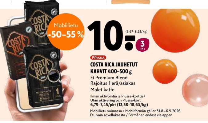 PIRKKA COSTA RICA JAUHETUT KAHVIT 400-500 g