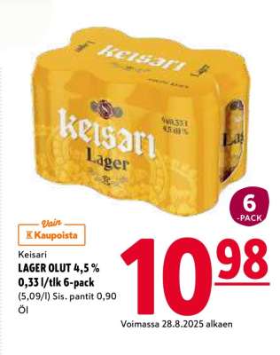 Keisari LAGER OLUT 4,5 % 0,33 l/tlk 6-pack