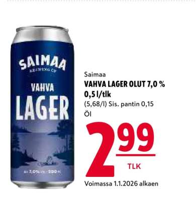 Saimaa VAHVA LAGER OLUT 7,0 % 0,5l/tlk