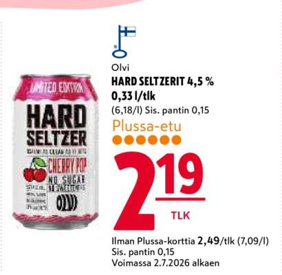 OLVI HARD SELTZERIT 4,5% 0,33 l/tlk