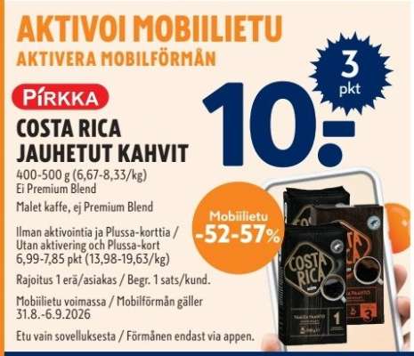 Pirkka COSTA RICA JAUHETUT KAHVIT