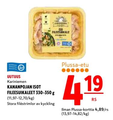 Kariniemen KANANPOJAN ISOT FILEESUIKALEET 330–350 g