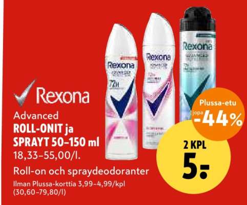 Rexona Advanced ROLL-ONIT ja SPRAYT 50-150 ml