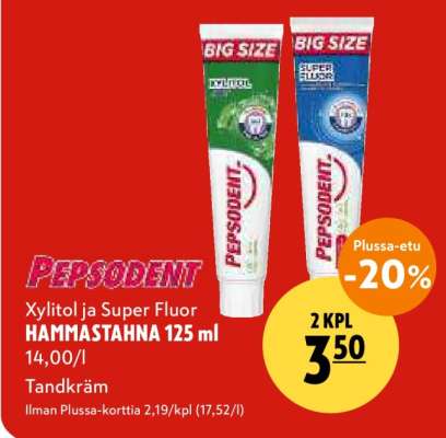 Pepsodent Xylitol ja Super Fluor HAMMASTAHNA 125 ml