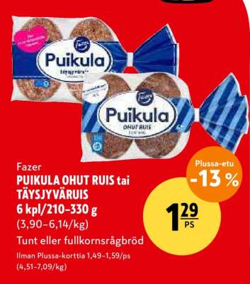Fazer PUIKULA OHUT RUIS tai TÄYSJYVÄRUIS