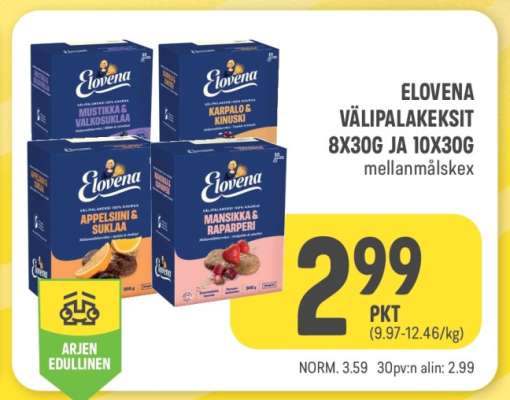 ELOVENA VÄLIPALAKEKSIT 8X30G JA 10X30G