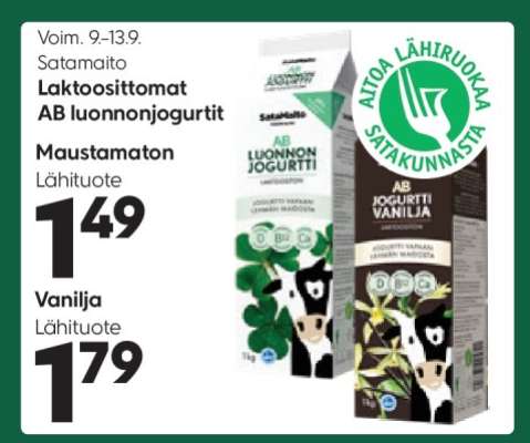 Satamaito Laktoosittomat AB luonnonjogurtit