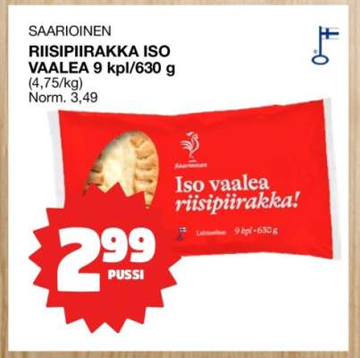 SAARIOINEN RIISIPIIRAKKA ISO VAALEA