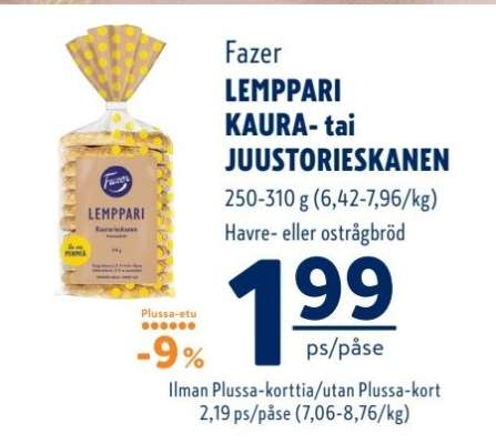 Fazer LEMPPARI KAURA- tai JUUSTORIESKANEN