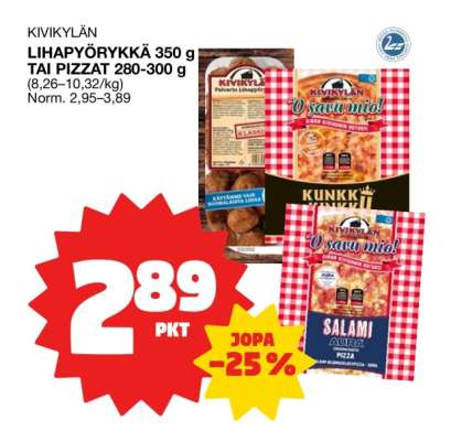 Kivikylän Lihapyörykkä tai Pizzat