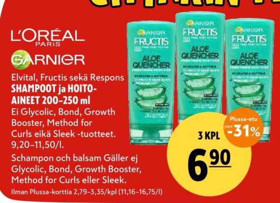 Elvital, Fructis sekä Respons SHAMPOOT ja HOITOAINEET 200-250 ml