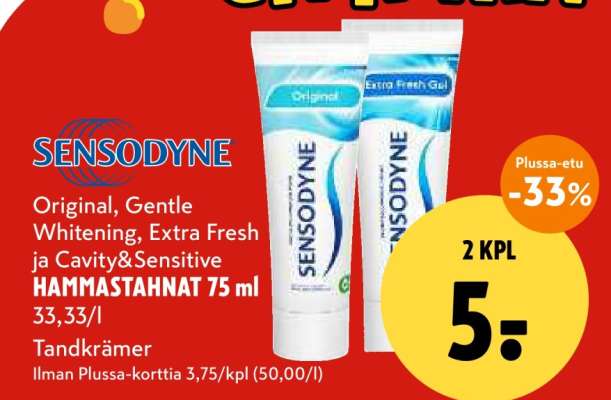SENSODYNE Original, Gentle Whitening, Extra Fresh ja Cavity & Sensitive HAMMASTAHNAT 75 ml