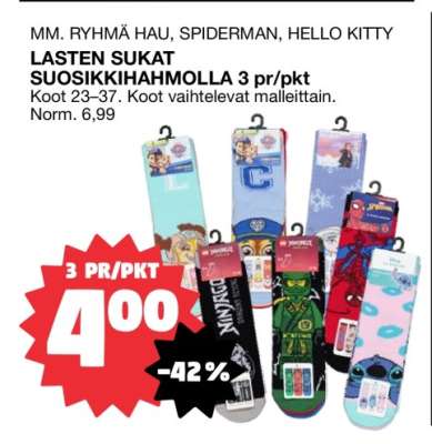 LASTEN SUKAT SUOSIKKIHAHMOLLA 3 pr/pkt