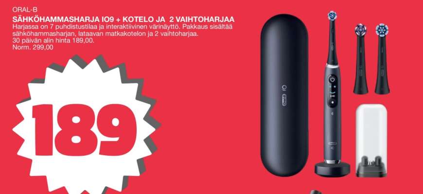 ORAL-B SÄHKÖHAMMASHARJA IO9 + KOTELO JA 2 VAIHTOHARJAA