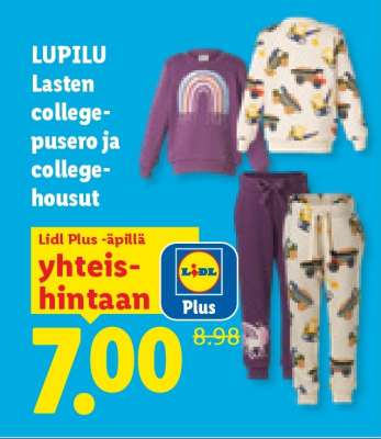 LUPILU Lasten college-pusero ja college-housut