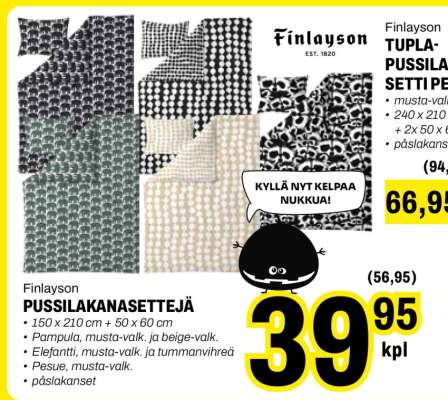 Finlayson Pussilakanasettejä